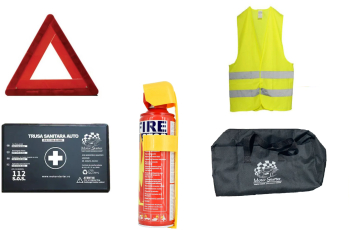 Pachet Obligatoriu Siguranta Rutiera - Trusa Stingator Spray Triunghi Vesta Geanta 