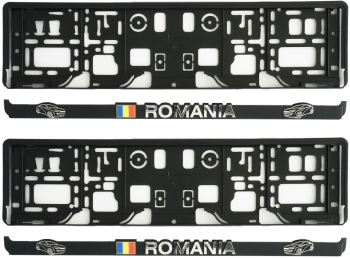 Set 2 suporti numar inmatriculare cu sina negri cu ornament RO 