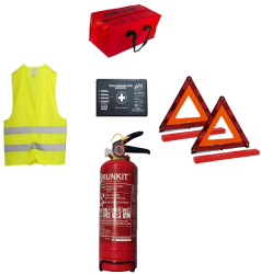 Set Siguranta Rutiera Omologat R.A.R. - Stingator Metalic 1KG Trusa Medicala Certificata ANMDMR Geanta Depozitare Vesta 2x Triunghiuri aditivi auto