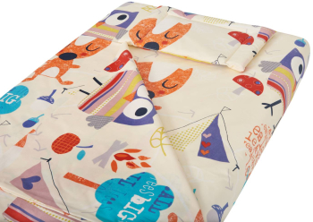 Lenjerie Patut Bebe Somnart Cearceaf Pat 60X120X10 Cu Elastic Cearceaf Pilota 80X110 Perna Joasa 20X35 Bufnite Mari 