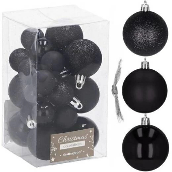 Set 25 globuri de Craciun negre 3 si 4 cm diverse texturi 