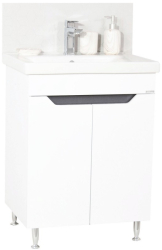 Set mobilier baie GN7561 cu lavoar ceramic circular front MDF 60 cm 2 usi raft picioare cromate reglabile alb/antracit 