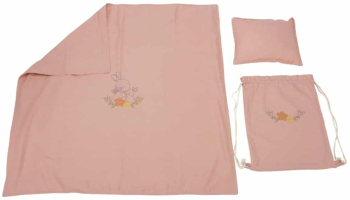 Set Paturica + Perna + Rucsac Somnart Cu Broderie Din In Roz 