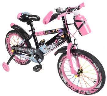 Bicicleta copii 3-5 ani cu roti ajutatoare si bidon pentru apa in suport JHT 12 inch Roz 