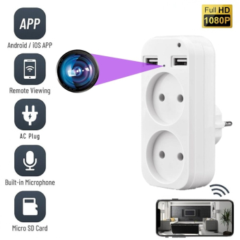Camera Spion WIFI TSS- PEU2W Ascunsa in Priza Dubla 5MP Full HD Inregistrare Audio-Video Detectarea Miscarii cu Aplicatie Live 