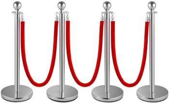 Set 4 stalpi delimitare Franghie rosie catifea 1.5 m Inox Argintiu Inaltime 96 cm Heavy Duty 