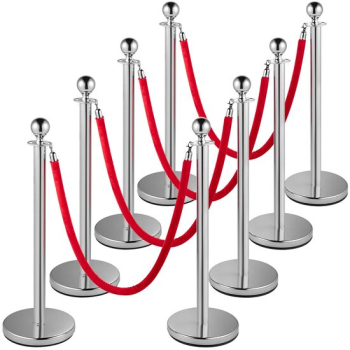 Set 8 stalpi delimitare Franghie rosie catifea 1.5 m Inox Argintiu Inaltime 90 cm Heavy Duty 
