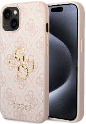 Husa pentru iPhone 15 - Guess Leather 4G Metal Logo GUHCP15S4GMGPI - Pink 