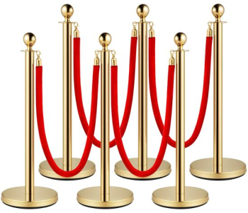 Set 6 stalpi delimitare Franghie rosie catifea 1.5 m Inox Auriu Inaltime 95 cm Heavy Duty 