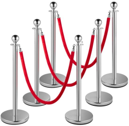 Set 6 stalpi delimitare Funie rosie catifea Inox Argintiu Inaltime 95 cm Heavy Duty 