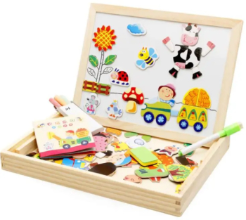 Tabla interactiva si educativa cu 2 fete figurine magnetice multicolore 