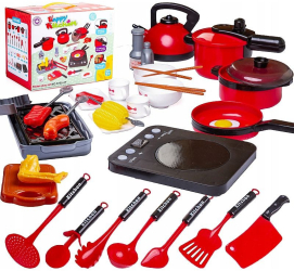 Accesorii bucatarie pentru copii set 36 piese plita inductie grill ceainic oale ustensile alimente 