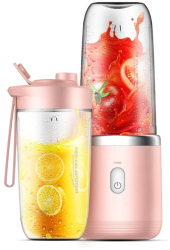 Mini Blender Portabil MRG M1153 Electric Cu Acumulator 2 Recipiente 6 Lame 3D 300 ml 40W 22000 Rotatii Capac Inclus Roz