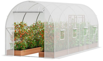 Sera pentru flori si legume Cadru otel galvanizat 445x194x192 cm 8 ferestre 140 g/cm³ PE Velcro Alba 