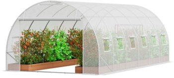 Sera pentru flori si legume Cadru otel galvanizat 590x295x198 cm 12 ferestre 140 g/cm³ PE Velcro Alba 