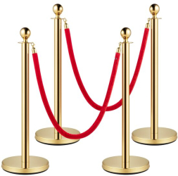 Set 4 stalpi delimitare Franghie rosie 1.5 m Inox Auriu Inaltime 96 cm Heavy Duty 