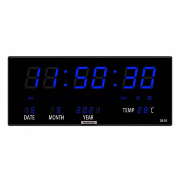 Ceas Digital De Perete Klausstech Afisaj LED Albastru Afisaj Temperatura Timp Precis Negru 