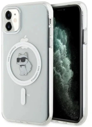 Husa pentru iPhone 11 - Karl Lagerfeld IML MagSafe KLHMN61HLSCHH - White Metal Choupettes Head 