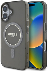 Husa pentru iPhone 16 Plus - Guess IML Glitter Circle MagSafe GUHMP16MHFGEREK - Black 