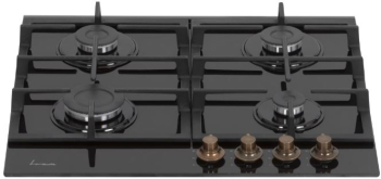 Plita incorporabila Fram Gaz 4 arzatoare Aprindere electrica Gratar fonta Duze GPL incluse 60 cm Sticla neagra 