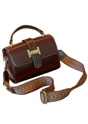 Geanta dama crossbody mica retro din piele naturala model korean cu catarama Maro inchis havana 