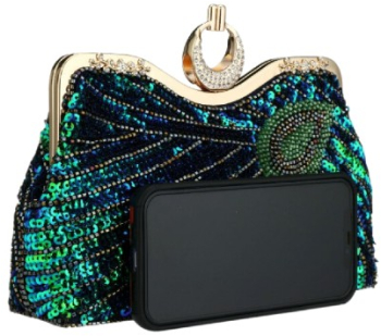 Geanta mica de dama eleganta tip clutch model paun cu paiete 23x14.5x7 cm Multicolora 