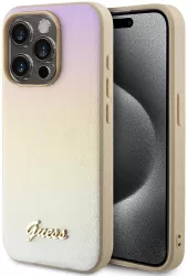 Husa pentru iPhone 15 Pro - Guess Saffiano Iridescent Script GUHCP15LPSAIRSD - Gold