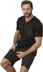 Pijama barbati bumbac 5934 tricou maneca scurta cu pantalon scurt-Negru-S INTL 