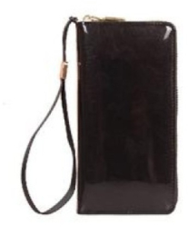 Portofel dama elegant piele lacuita cu bareta negru 195x25x100 mm 