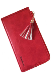 Portofel dama mediu Banabanma piele ecologica premium cu snur si fermoar rosu sloturi multiple pentru card 19x10x2 cm 