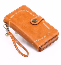 Portofel dama tip borseta piele ecologica premium cu bareta maro caramel 190x100x40 mm 