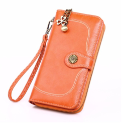 Portofel dama tip borseta piele ecologica premium cu bareta orange natural 190x100x40mm 