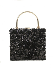 Poseta dama eleganta cu paiete negre maner si lantisor auriu 18x4 5x15 5 cm 