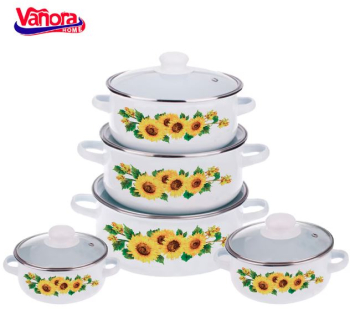 Set gatit 10 piese Vanora Home Sun Flower otel carbon acoperire email 16/18/20/22/24 cm 1/1.5/2/3/4 L 