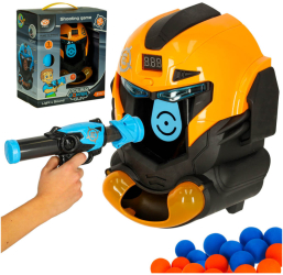 Joc de dexteritate cap de robot impuscarea la tinta cu pistol si 12 bile galben - negru 