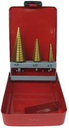 Set 3 burghie pentru metal in trepte titan 4-12/20/32 mm 