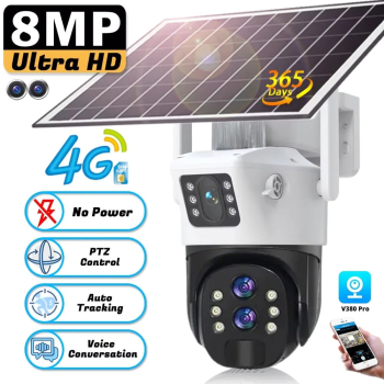 Camera de Supraveghere cu Panou Solar PTZ 4G TSS-T4 cu Lentile Multiple Ultra HD IR 20m 10X Zoom Detectia Miscarii Slot Card 
