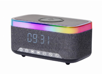 Ceas desteptator digital Gembird DAC-SPKBT-QC15-BK cu difuzor si functie de incarcare wireless negru/gri 