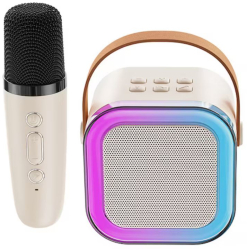 Kit karaoke smart DSD® Pentru copii si adulti 1 microfoan wireless 5 efecte vocale Portabil TF card Aux Bej