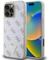 Husa pentru iPhone 16 Pro Max - Guess Hardcase 4G Triangle Metal Logo GUHCP16XPG4GPH - White 