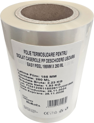 Folie termosudare pentru sigilat caserole PP deschidere usoara Easy Peel 185MM X 250 ML 