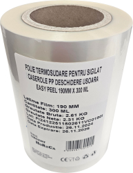 Folie termosudare pentru sigilat caserole PP deschidere usoara Easy Peel 190MM X 300 ML 