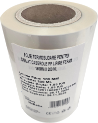 Folie termosudare pentru sigilat caserole PP lipire ferma 185MM X 200 ML 