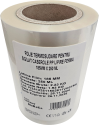 Folie termosudare pentru sigilat caserole PP lipire ferma 185MM X 250 ML 