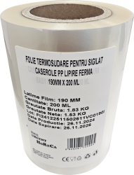 Folie termosudare pentru sigilat caserole PP lipire ferma 190MM X 200 ML 