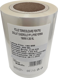 Folie termosudare pentru sigilat caserole PP lipire ferma 190MM X 250 ML 