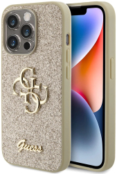 Husa pentru iPhone 15 Pro Max - Guess Glitter Script Big 4G GUHCP15XHG4SGD - Gold