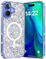 Husa pentru iPhone 16 - Techsuit Sparkly Glitter MagSafe - White 
