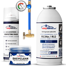 Kit EasyKlima gaz R134a + dezinfectant si cauciuc de curatat masina 