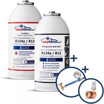 Kit EasyKlima + LeakStop agent de etansare R134a + adaptor HP/LP pentru sistemele aer conditionat ale autovehiculelor 